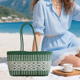 Maxbell Handwoven Shopping Basket Fashion Hand Woven Tote for Camping Outdoor Travel Green