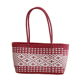 Maxbell Handwoven Shopping Basket Fashion Hand Woven Tote for Camping Outdoor Travel Red