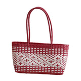 Maxbell Handwoven Shopping Basket Fashion Hand Woven Tote for Camping Outdoor Travel Red