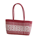 Maxbell Handwoven Shopping Basket Fashion Hand Woven Tote for Camping Outdoor Travel Red