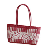 Maxbell Handwoven Shopping Basket Fashion Hand Woven Tote for Camping Outdoor Travel Red