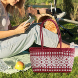 Maxbell Handwoven Shopping Basket Fashion Hand Woven Tote for Camping Outdoor Travel Red