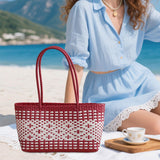 Maxbell Handwoven Shopping Basket Fashion Hand Woven Tote for Camping Outdoor Travel Red