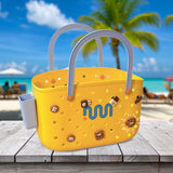 Maxbell Beach Bag Waterproof Multipurpose Stylish Portable Top Handle Pouch Tote Bag Yellow with Grid