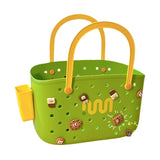 Maxbell Beach Bag Waterproof Multipurpose Stylish Portable Top Handle Pouch Tote Bag Green with Grid