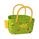 Maxbell Beach Bag Waterproof Multipurpose Stylish Portable Top Handle Pouch Tote Bag Green with Grid
