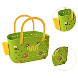 Maxbell Beach Bag Waterproof Multipurpose Stylish Portable Top Handle Pouch Tote Bag Green with Grid