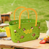 Maxbell Beach Bag Waterproof Multipurpose Stylish Portable Top Handle Pouch Tote Bag Green with Grid