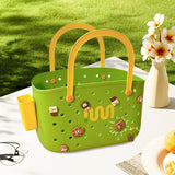 Maxbell Beach Bag Waterproof Multipurpose Stylish Portable Top Handle Pouch Tote Bag Green with Grid