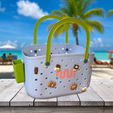 Maxbell Beach Bag Waterproof Multipurpose Stylish Portable Top Handle Pouch Tote Bag Blue with Grid