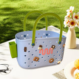 Maxbell Beach Bag Waterproof Multipurpose Stylish Portable Top Handle Pouch Tote Bag Blue with Grid