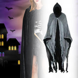 Maxbell Halloween Robe Cloak Horror Witch Cape for Man Women Escape Room Theme Party Gray Black