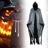 Maxbell Halloween Robe Cloak Horror Witch Cape for Man Women Escape Room Theme Party Gray Black