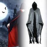 Maxbell Halloween Robe Cloak Horror Witch Cape for Man Women Escape Room Theme Party Gray Black