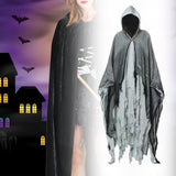 Maxbell Halloween Robe Cloak Horror Witch Cape for Man Women Escape Room Theme Party Gray