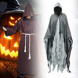 Maxbell Halloween Robe Cloak Horror Witch Cape for Man Women Escape Room Theme Party Gray