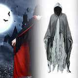 Maxbell Halloween Robe Cloak Horror Witch Cape for Man Women Escape Room Theme Party Gray