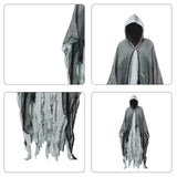 Maxbell Halloween Robe Cloak Horror Witch Cape for Man Women Escape Room Theme Party Gray