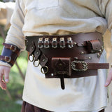 Maxbell Medieval Belt Pouch Steampunk Sturdy PU Leather for Halloween Casual Cosplay Brown