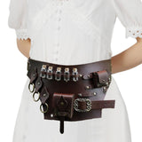 Maxbell Medieval Belt Pouch Steampunk Sturdy PU Leather for Halloween Casual Cosplay Brown