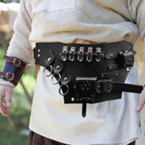 Maxbell Medieval Belt Pouch Steampunk Sturdy PU Leather for Halloween Casual Cosplay Black