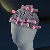 Maxbell Curler Wig Hat Funny Fashion Crochet Curler Hat for Cosplay Role Play Autumn grey