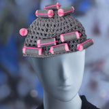 Maxbell Curler Wig Hat Funny Fashion Crochet Curler Hat for Cosplay Role Play Autumn grey