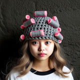 Maxbell Curler Wig Hat Funny Fashion Crochet Curler Hat for Cosplay Role Play Autumn grey