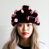 Maxbell Curler Wig Hat Funny Fashion Crochet Curler Hat for Cosplay Role Play Autumn black
