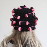 Maxbell Curler Wig Hat Funny Fashion Crochet Curler Hat for Cosplay Role Play Autumn black