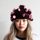 Maxbell Curler Wig Hat Funny Fashion Crochet Curler Hat for Cosplay Role Play Autumn dark brown