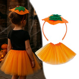 Maxbell Halloween Pumpkin Headband with Tutu Skirt Orange for Costume Party