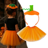 Maxbell Halloween Pumpkin Headband with Tutu Skirt Orange for Costume Party