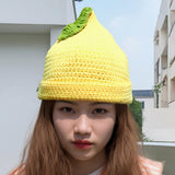 Maxbell Beanie for Women Handmade Comfortable Anime Casual Trendy Cute Fruit Hat Yellow Lemon Hat