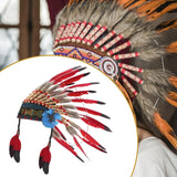 Maxbell Native American Indian Headdress Costume Accessories for Masquerade Carnival Red