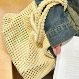 Maxbell Women Crochet Bag Satchel Trendy Beach Tote Bag for Outdoor Picnic Traveling Yellow