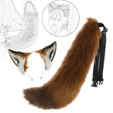 Maxbell Ears Headband and Tail Plush Long Tail for Role Playing Carnival Costume Buckle Strap