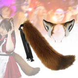 Maxbell Ears Headband and Tail Plush Long Tail for Role Playing Carnival Costume Buckle Strap