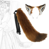 Maxbell Ears Headband and Tail Plush Long Tail for Role Playing Carnival Costume Buckle Strap