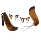 Maxbell Ears Headband and Tail Plush Long Tail for Role Playing Carnival Costume Buckle Strap