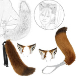 Maxbell Ears Headband and Tail Plush Long Tail for Role Playing Carnival Costume Buckle Strap