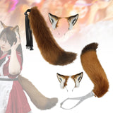 Maxbell Ears Headband and Tail Plush Long Tail for Role Playing Carnival Costume Buckle Strap