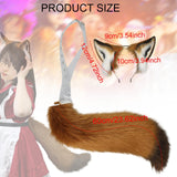 Maxbell Ears Headband and Tail Plush Long Tail for Role Playing Carnival Costume Transparent Belt