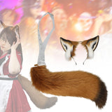 Maxbell Ears Headband and Tail Plush Long Tail for Role Playing Carnival Costume Transparent Belt