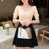 Maxbell Women Shoulder Bag Satchel Pouch Trendy Travel Tote for Travel Holiday Party White And Khaki