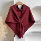 Women Shawl Wrap Shoulder Top Soft Sweater Shawl Scarf Cozy with Loop Winter Red