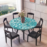 Maxbell 2pcs Table Cover Decoration Elastic Edged Tablecloth Dia1.2m Round Blue