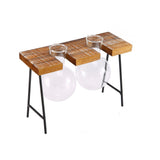 Maxbell Vintage Stool Shaped Wooden Tray Hydroponic Flower Glass Vase 2 Beakers