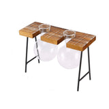 Maxbell Vintage Stool Shaped Wooden Tray Hydroponic Flower Glass Vase 2 Beakers
