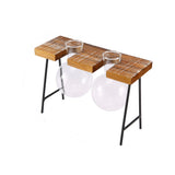 Maxbell Vintage Stool Shaped Wooden Tray Hydroponic Flower Glass Vase 2 Beakers